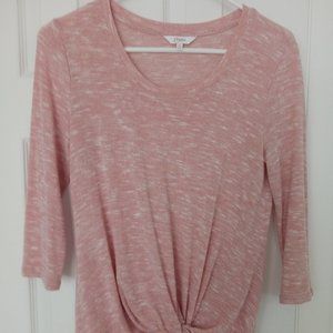 Candies Womens Knot Front 3/4 Sleeve Pink & White Knit Top Size Medium